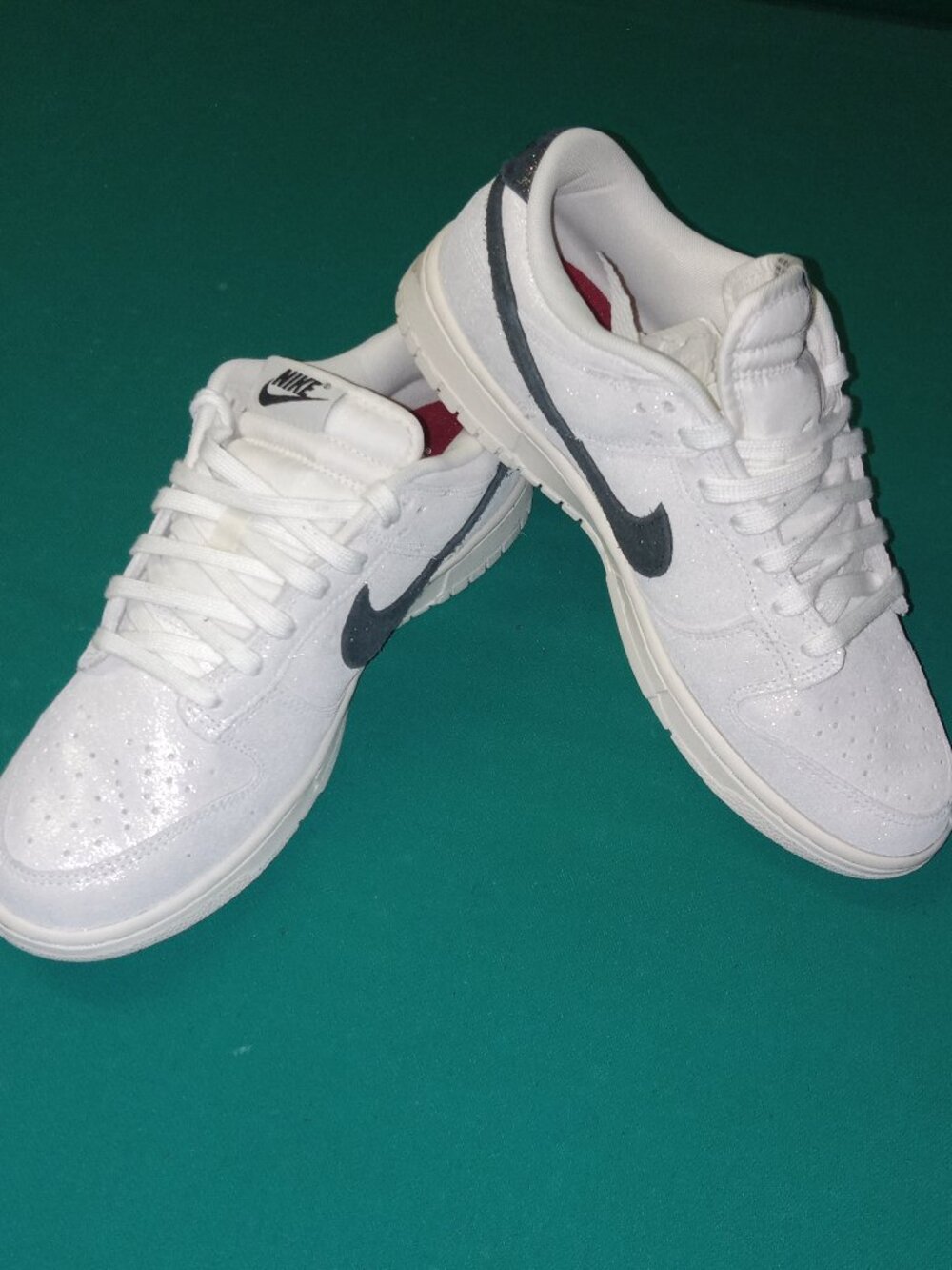 Nike Dunk Low SE White Glittery Suede Black Women's Sneakers Size 11